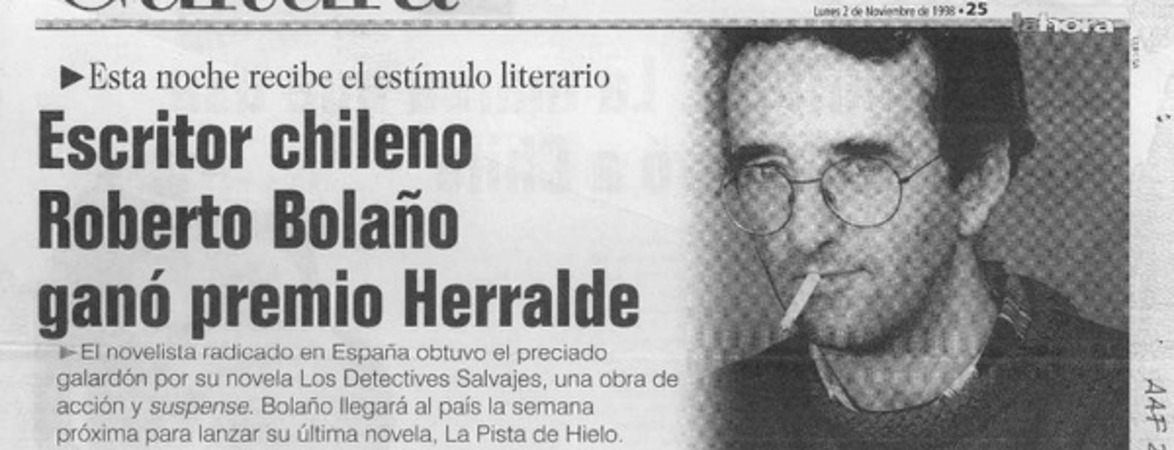Escritor chileno Roberto Bolaño ganó premio Herralde  [artículo].