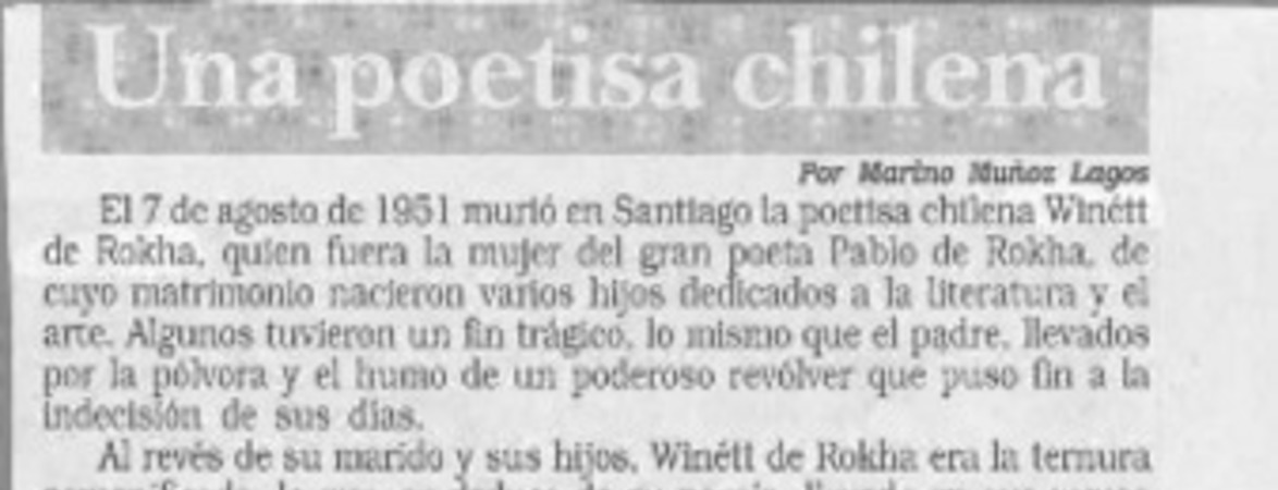 Una poetisa chilena  [artículo] Marino Muñoz Lagos.