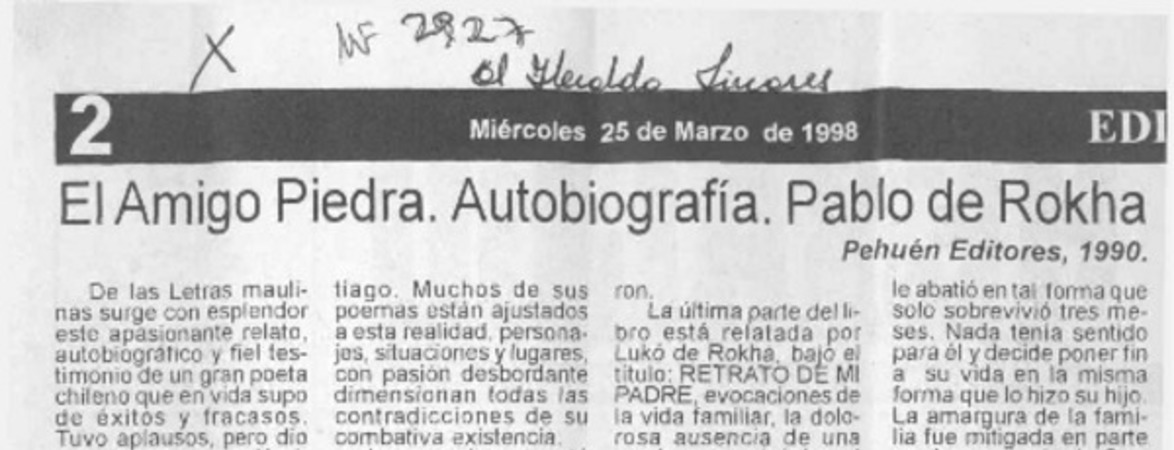 El Amigo piedra. Autobiografía  [artículo].