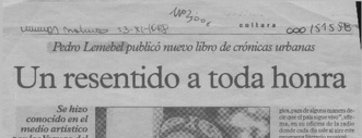Un resentido a toda honra  [artículo] Angélica Rivera F.