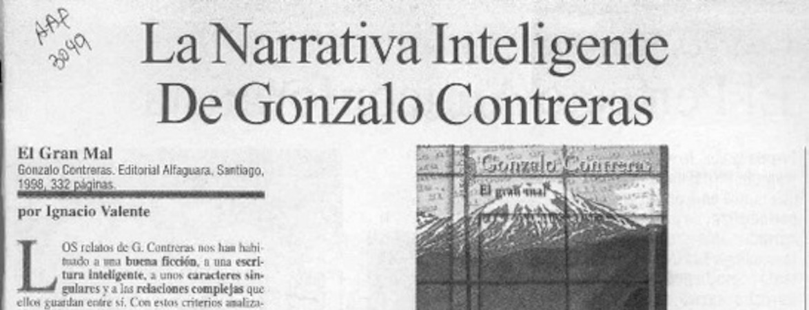 La narrativa inteligente de Gonzalo Contreras  [artículo] Ignacio Valente.