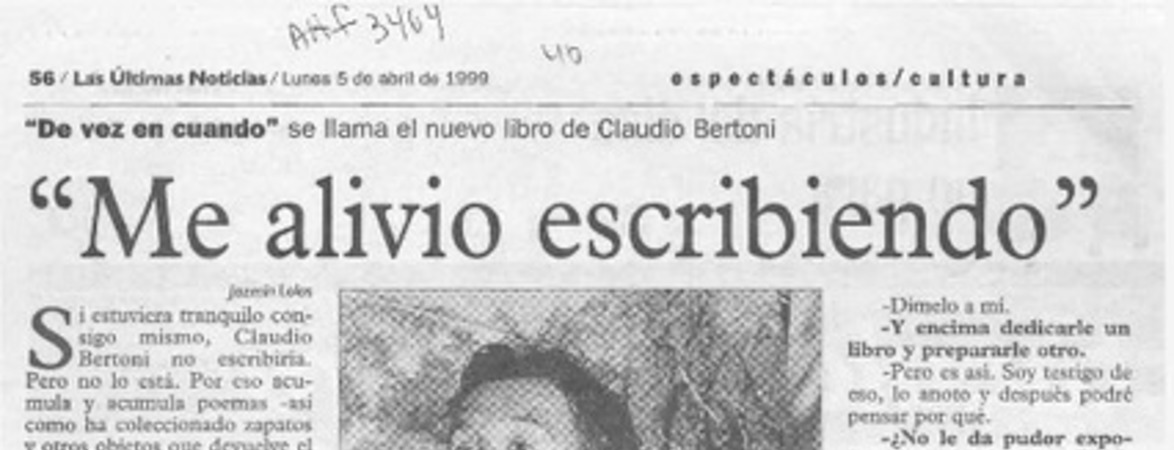 "Me alivio escribiendo"  [artículo] Jazmín Lolas.