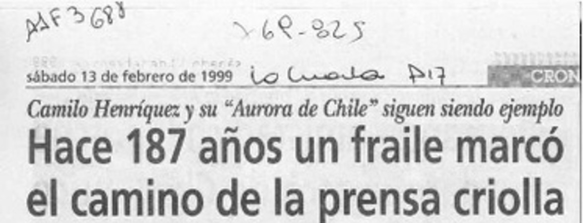 Hace 187 años un fraile marcó el camino de la prensa criolla  [artículo].