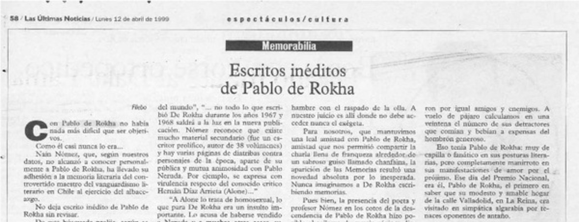 Escritos inéditos de Pablo de Rokha  [artículo] Filebo.