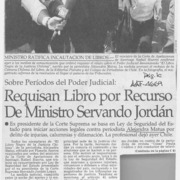 Requisan libro por recurso de Ministro Servando Jordán  [artículo].