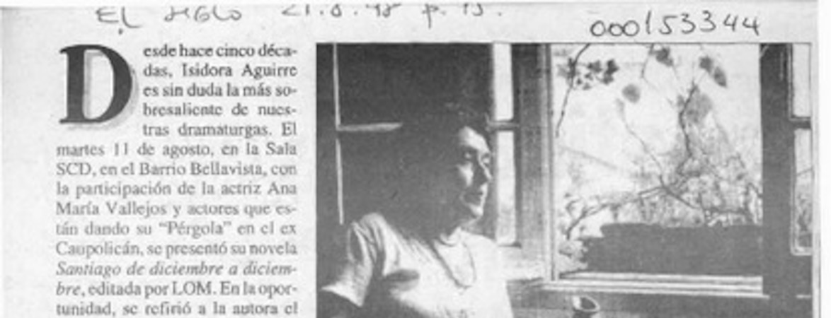 Isidora Aguirre, dramaturga y novelista  [artículo].