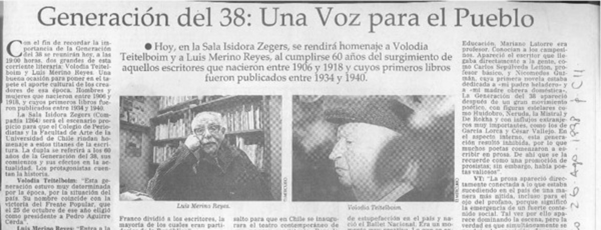 Generación del 38, una voz para el pueblo  [artículo].