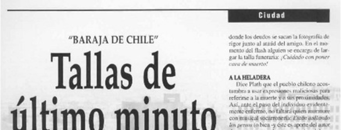 Tallas de último minuto  [artículo] Roberto Merino.