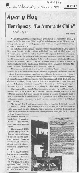 Henríquez y "La Aurora de Chile"  [artículo] Jónico.