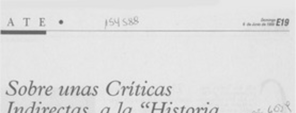 Sobre unas críticas indirectas, a la "Historia contemporánea de Chile"