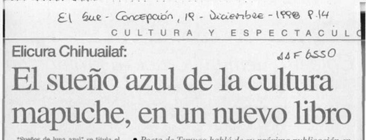 El sueño azul de la cultura mapuche, en un nuevo libro  [artículo].