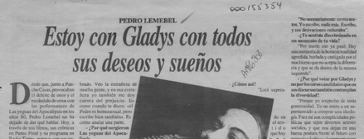 Estoy con Gladys con todos sus deseos y sueños  [artículo] Ana Muga.