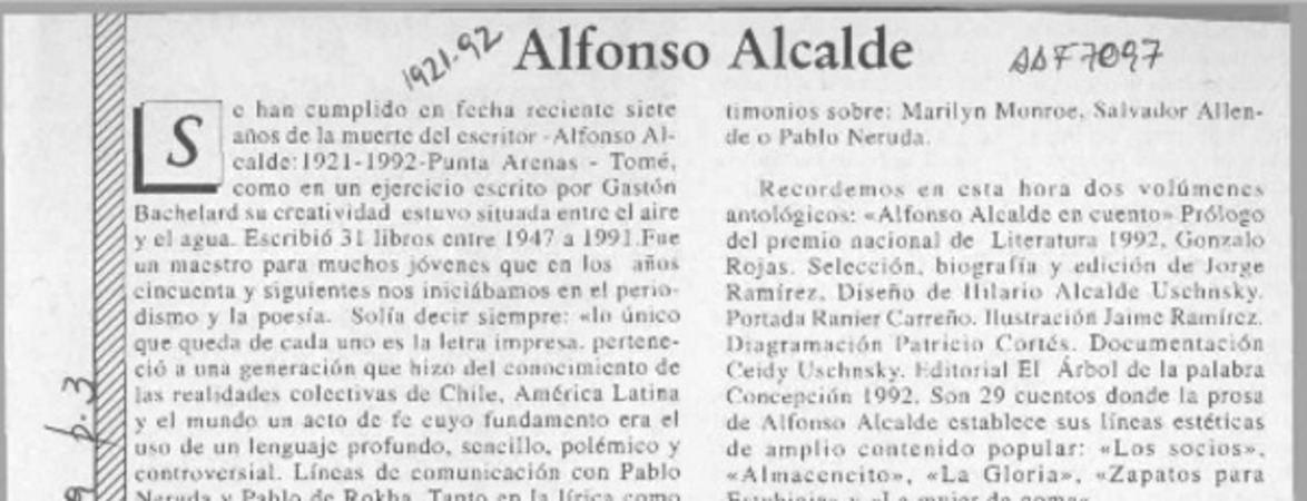 Alfonso Alcalde  [artículo] Ramón Riquelme.