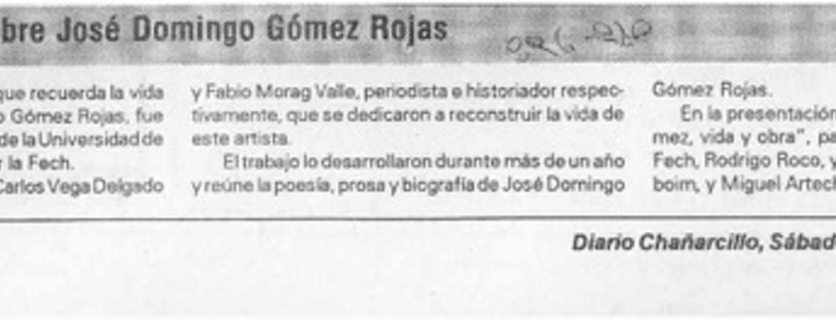 Presentan libro sobre José Domingo Gómez Rojas  [artículo].