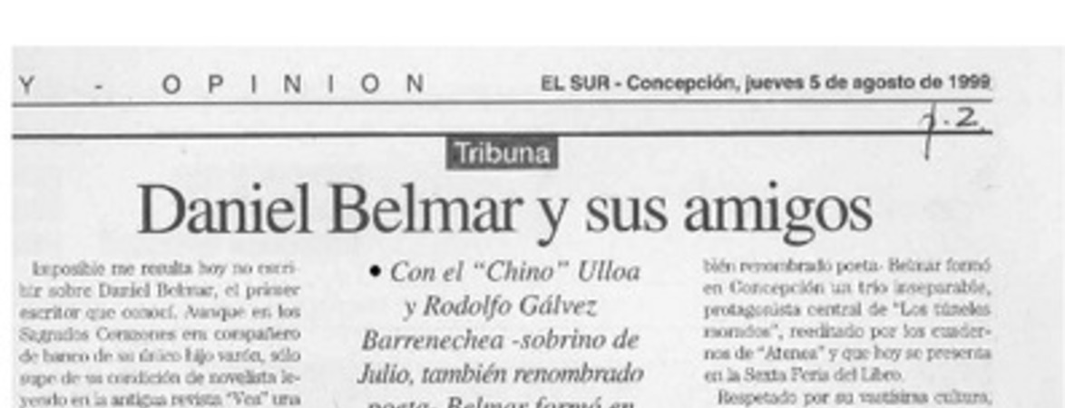 Daniel Belmar y sus amigos  [artículo] Sergio Ramón Fuentealba.