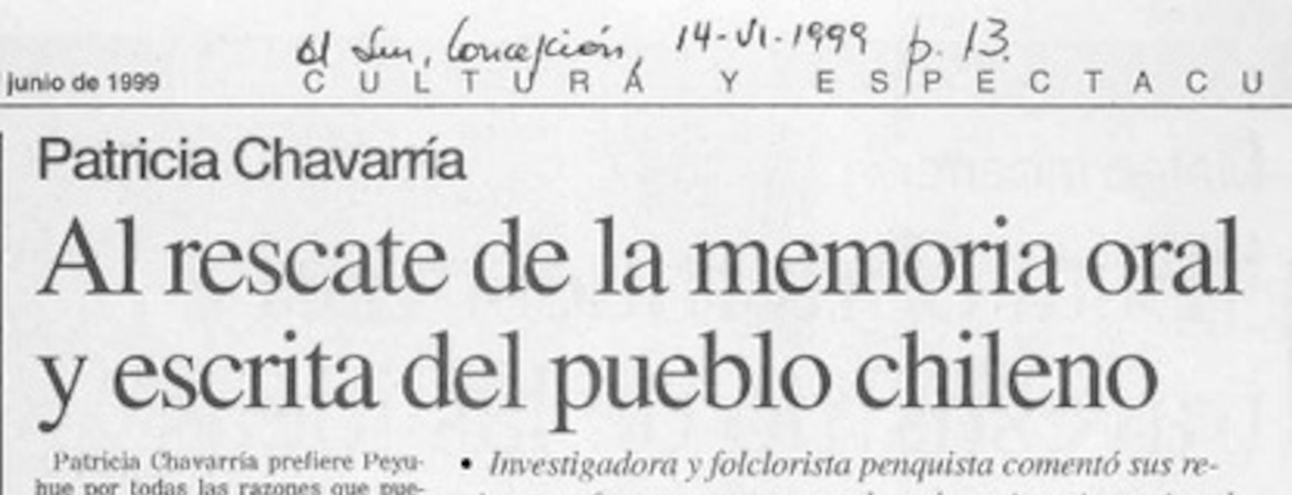 Al Rescate de la memoria oral y escrita del pueblo chileno  [artículo].