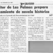 Escritor de Las Palmas prepara lanzamiento de novela histórica  [artículo].