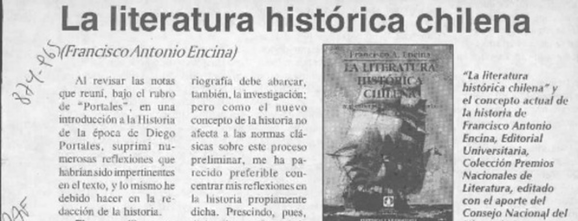 La Literatura histórica chilena  [artículo].