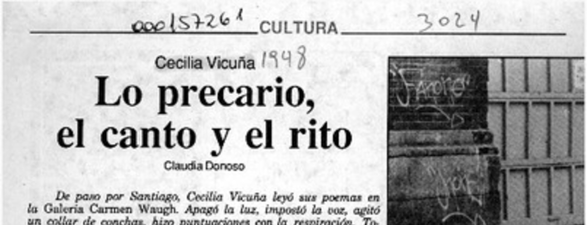 Lo precario, el canto y el rito  [artículo] Claudia Donoso.