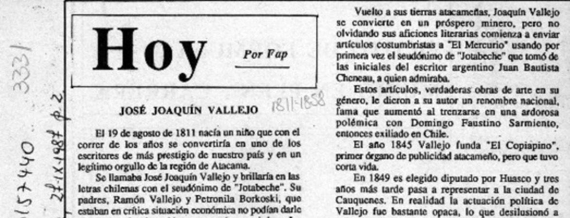José Joaquín Vallejo  [artículo] Fap.