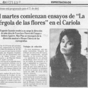 El Martes comienzan ensayos de "La pérgola de las flores" en el Cariola  [artículo].