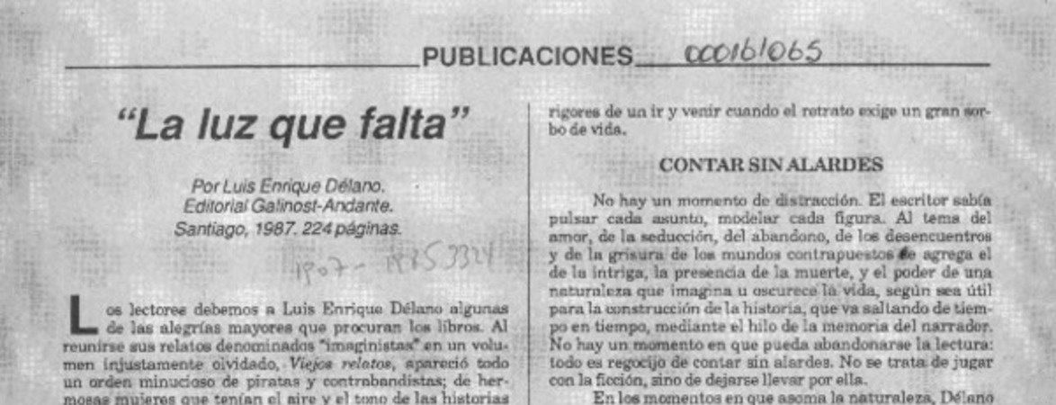 "La luz que falta"  [artículo] A. C.