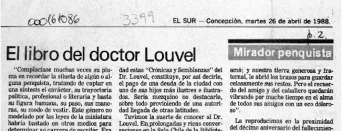 El libro del doctor Louvel  [artículo] Sergio Ramón Fuentealba.
