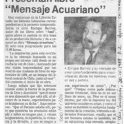 Presentan libro "Mensaje Acuariano"  [artículo].