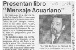 Presentan libro "Mensaje Acuariano"  [artículo].