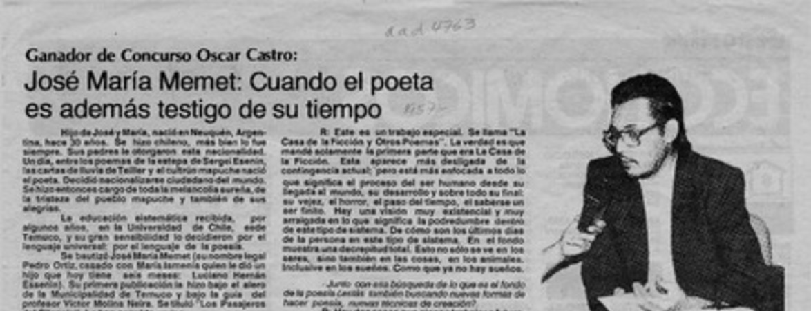 José María Memet, cuando el poeta es además testigo de su tiempo  [artículo].