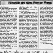 Recuerdo del poeta Romeo Murga  [artículo] Lucía Lezaeta.