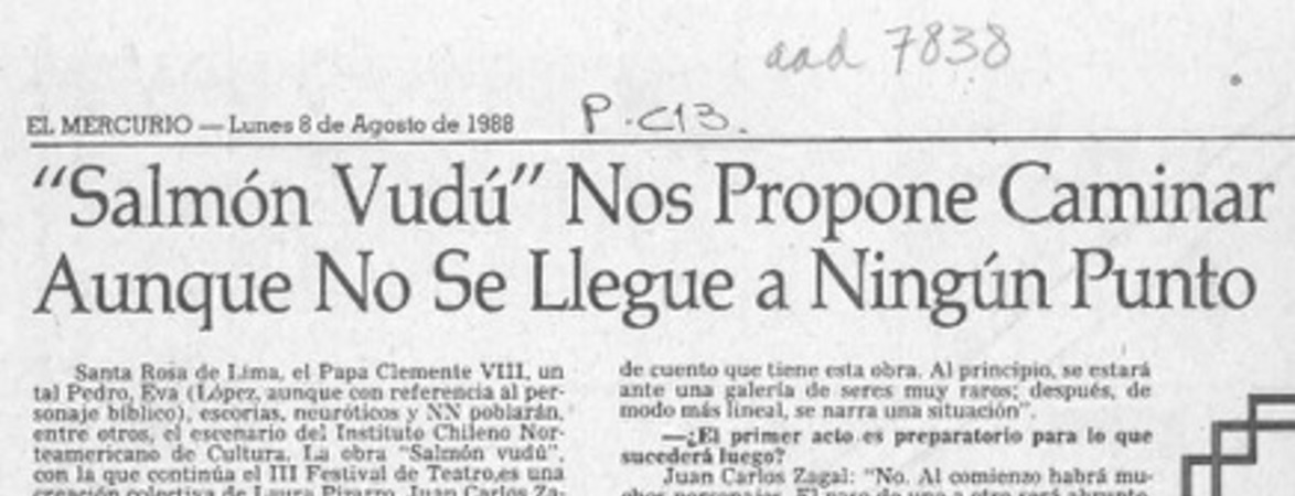 "Salmón vudú" nos propone caminar aunque no se llegue a ningún punto  [artículo] J. A. M.