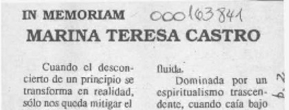 Marina Teresa Castro  [artículo] Ana Iris Alvarez Núñez.