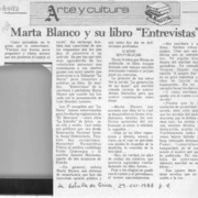 Marta Blanco y su libro "Entrevistas"  [artículo].