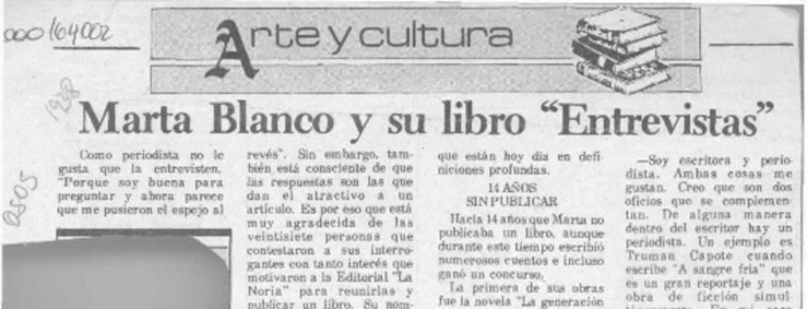 Marta Blanco y su libro "Entrevistas"  [artículo].
