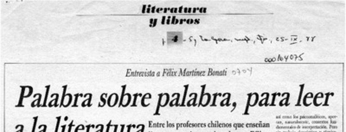 Palabra sobre palabra, para leer a la literatura  [artículo] Manuel Alcides Jofré.
