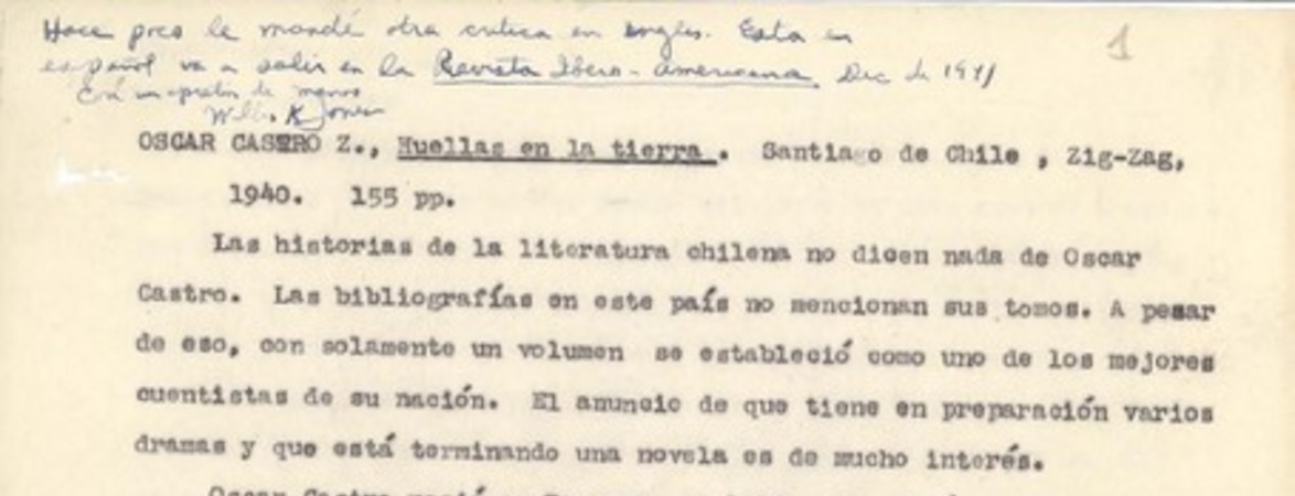 Oscar Castro Z., Huellas en la tierra
