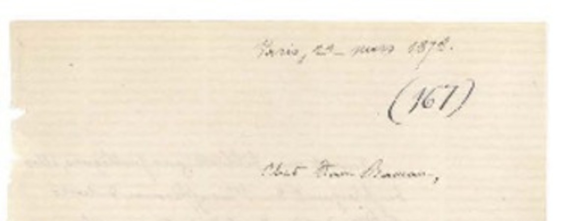 [Carta] 1878 mar. 22 París, Francia [a] Ramón Briseño