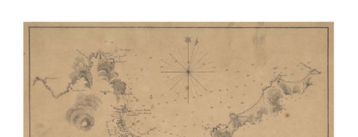 Plano de la ciudad i puerto de Valparaíso en 1835 con un perfil de su actual línea de fortificaciones.