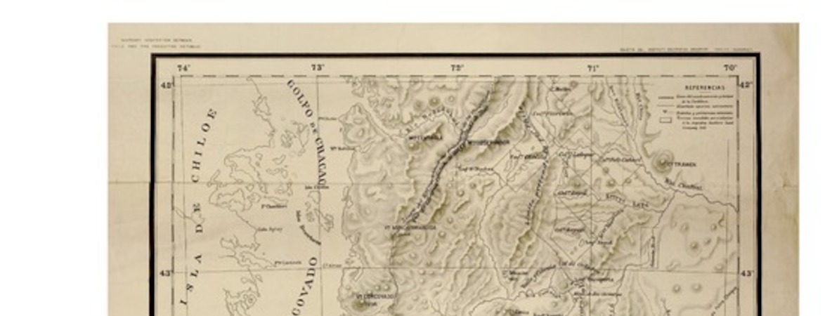 Plano demostrativo de la cordillera de Los Andes y de la línea divisioria de aguas antre las latitudes 42° y 46° sud