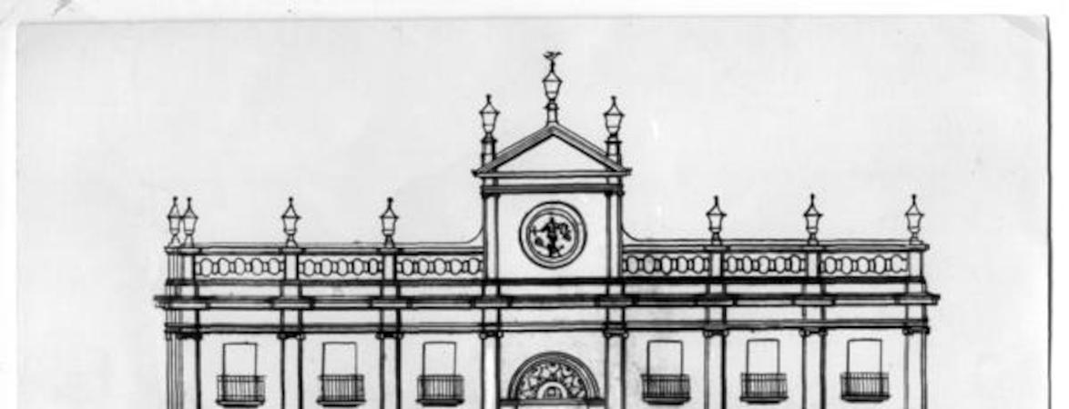 [Edificio del Real Palacio del Tribunal del Consulado, en el cual funcionó la Biblioteca Nacional desde 1886 hasta 1925 : dibujo]