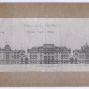 [Biblioteca Nacional, dibujo de la fachada por calle Moneda]