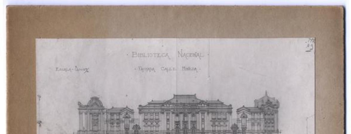 [Biblioteca Nacional, dibujo de la fachada por calle Moneda]