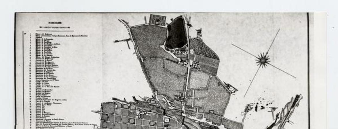 Plano de la Ciudad de Santiago Capital de la República Chilena, levantado por el señor Herbage, arquitecto francés, 1841 : Plano dedicado y presentado a S.E. el Señor Presidente por el Sr. Herbage (Jean) Arquitecto 1841