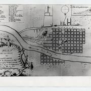 Plan de la Ville de Santiago, Capitale du Royaune de Chili : scituée par 33d. 40'de lati.de australe a 28 lieues du port de Valparaisso dans la Mer du Sud