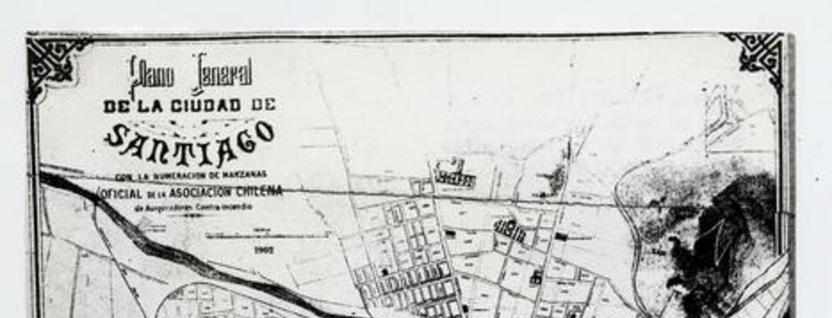 Plano Jeneral de la Ciudad de Santiago con la numeración de manzanas. [Plano] Oficial de la Asociación Chilena de Aseguradores contra incendios, 1902