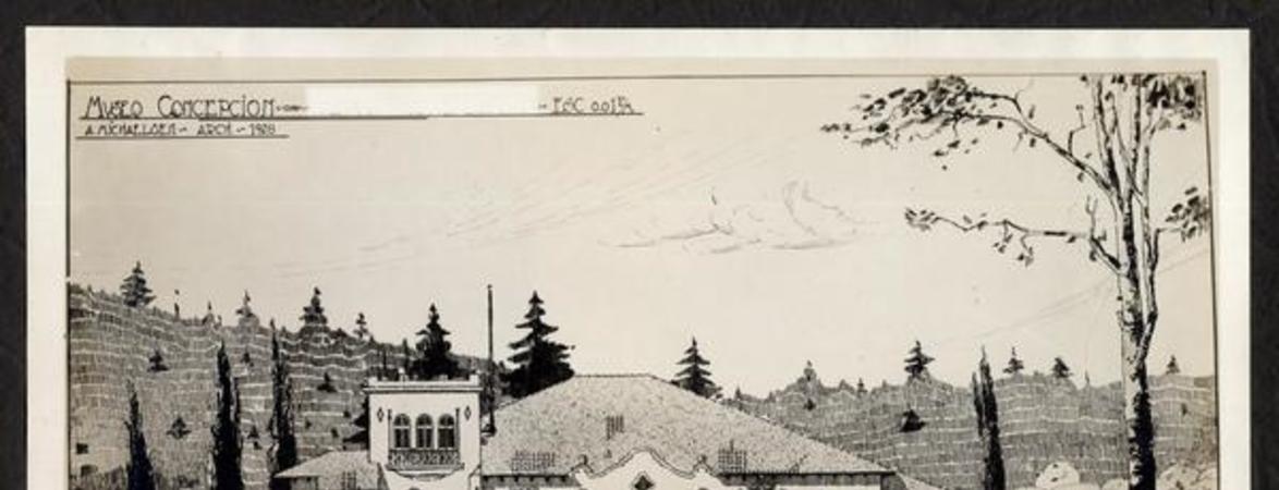 [Album Museo de Historia Natural de Concepción: Dibujo a plumilla del Proyecto de la fachada del edificio del Museo; Autor: Arquitecto A[rnoldo] Michaelsen]