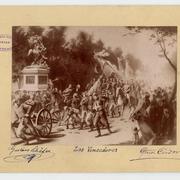 [Alegoría de la entrada del Ejército Constitucional a Santiago en 1891, se distinguen el General del Canto, Jorge Montt entre otros militares]