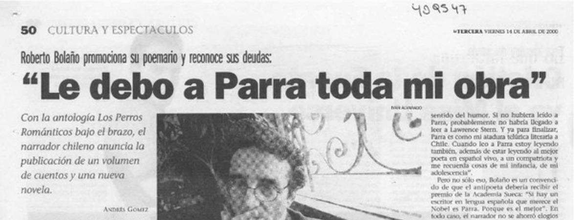 "Le debo a Parra toda mi obra"  [artículo] Andrés Gómez