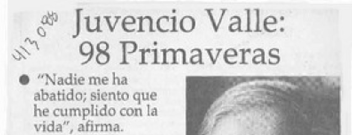 Juvencio Valle, 98 primaveras